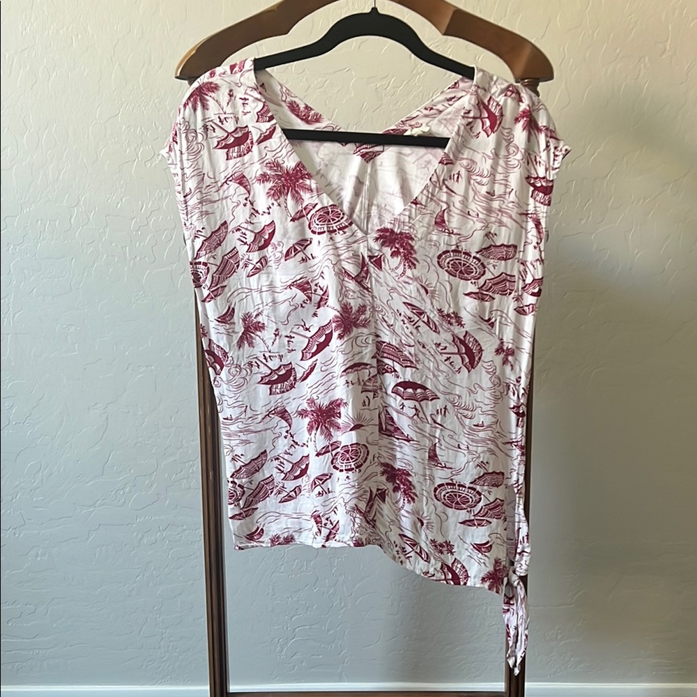 Anthropologie Red and White Asymmetrical Sleeveless Blouse